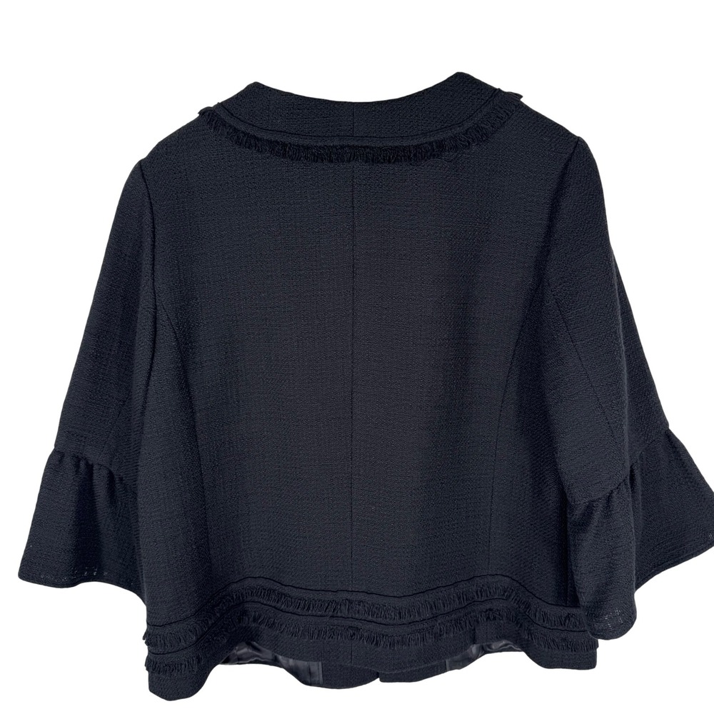 Karl Lagerfeld Paris Tweed‎ Fringe Bell Sleeve Jacket Womens Size 16 Black - Picture 6 of 8